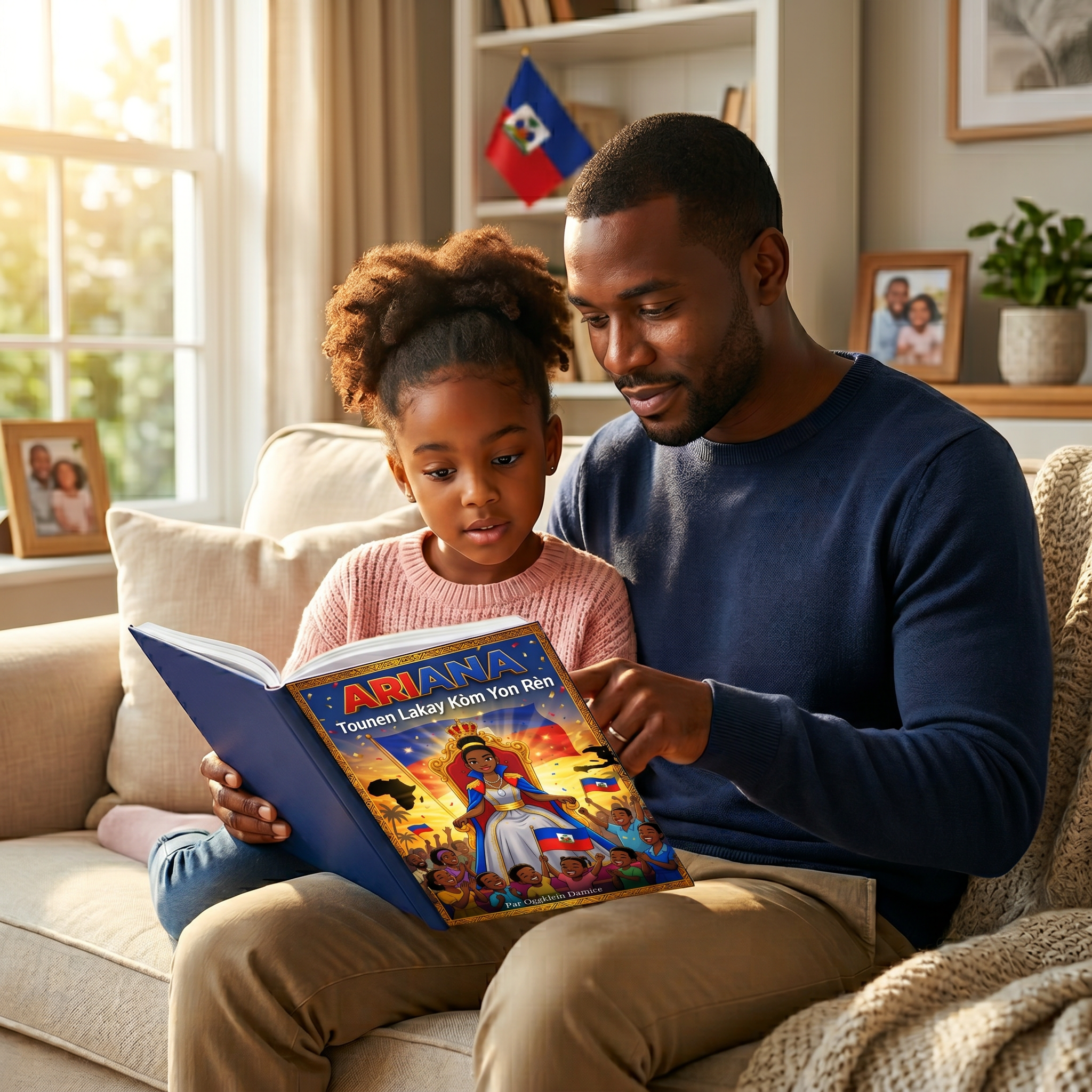 Papa et fille lisant ensemble